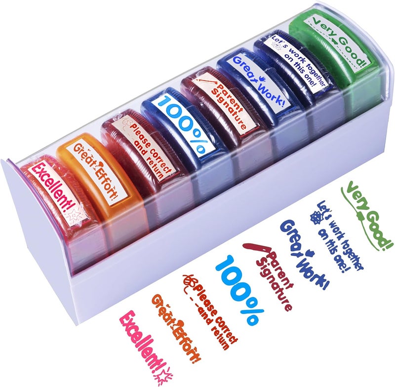 Tickselect Teacher Stamps for Classroom Grading – 8PCS Self-Inking Rectangular Teacher Stamp Colorful Stamps for Teachers with Motivational Messages Perfect Classroom Supplies & Gifts for Homeschool - Image 1